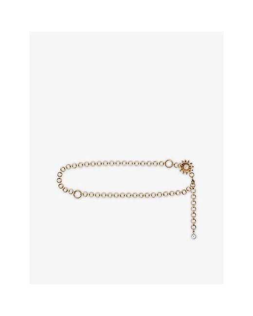 Maje White Flower-Embellished Metal Chain Belt