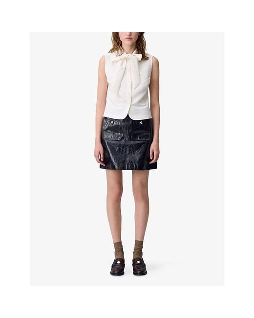 Claudie Pierlot White Sleeveless Tie-Neck Woven Shirt