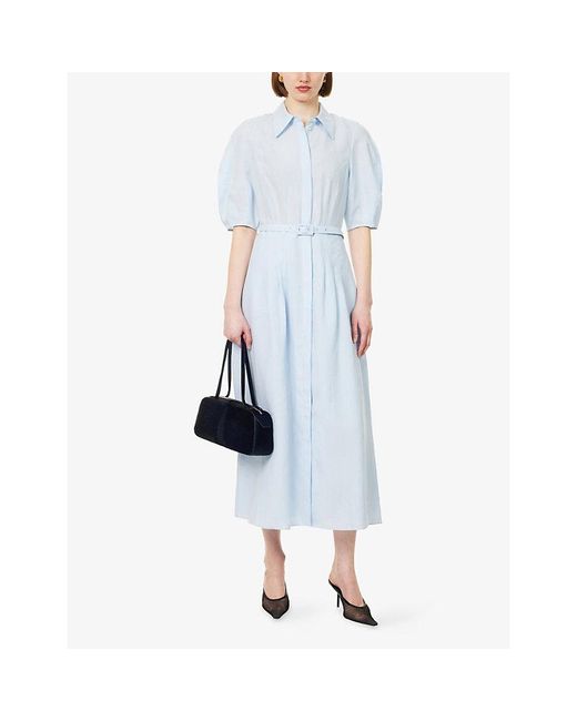 Gabriela Hearst Blue Maude Belted Linen Shirt Dress