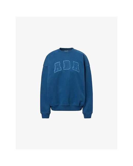 ADANOLA Blue Oversized Brand-Embroidery Cotton-Jersey Sweatshirt