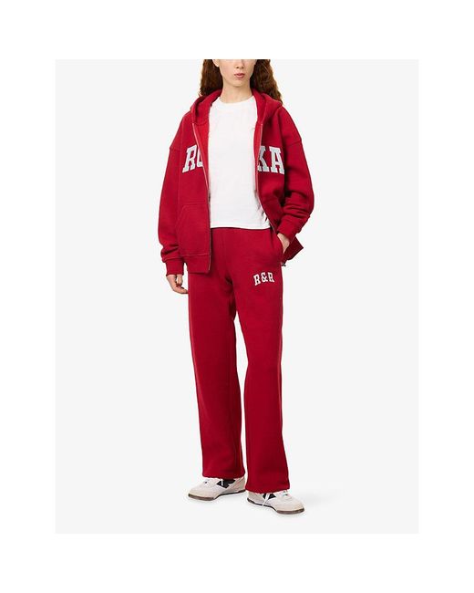 Ru & Rocka Red Varsity Logo-Print Jersey Jogging Bottoms