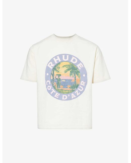 Rhude White Côte D'azur Logo-print Cotton-jersey T-shirt for men