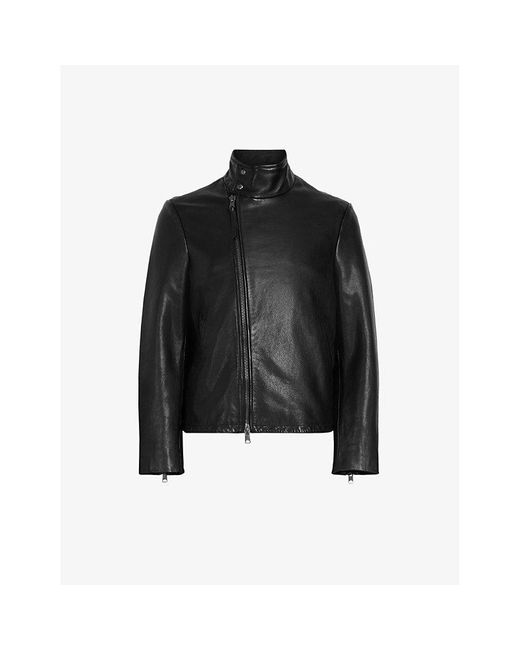 AllSaints Black Trost Funnel-neck Slim-fit Leather Biker Jacket for men