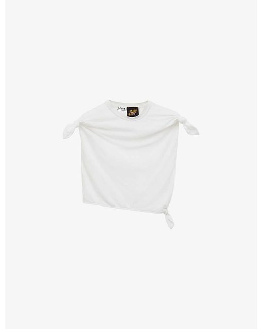 Loewe White Knotted Cropped Cotton-blend Top