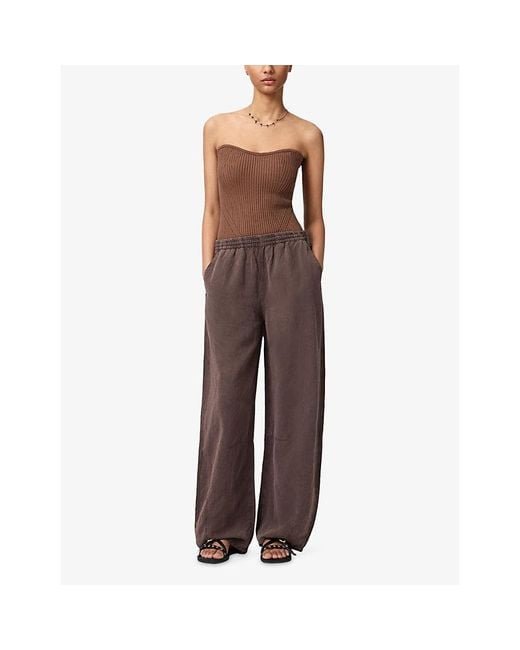 AllSaints Brown Cruz Ribbed Jersey Top