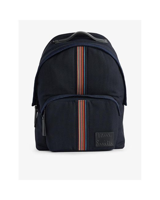 Paul Smith Blue Striped-panel Zipped Woven Backpack for men