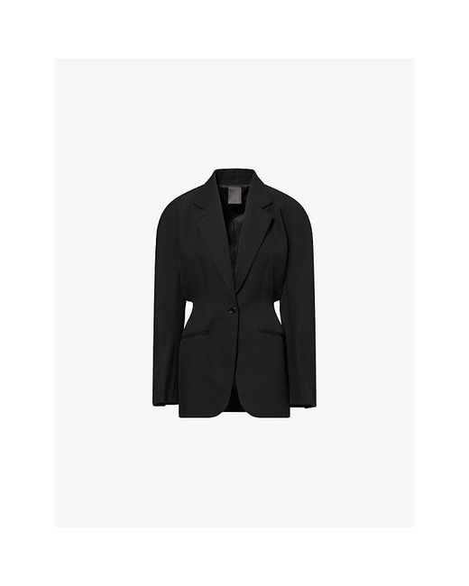 Mugler Black Grain Single-Breasted Wool Blazer