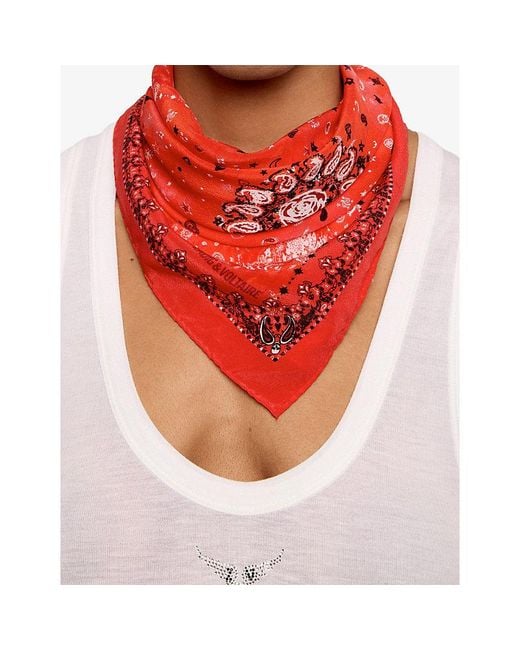 Zadig & Voltaire Red Blondie Bandana-Print Silk Scarf