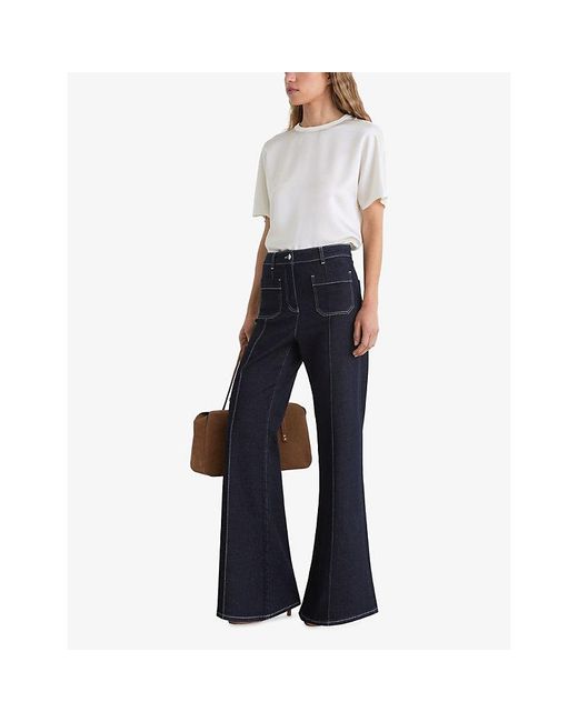 Reiss White Lena Short-Sleeve Silk Top