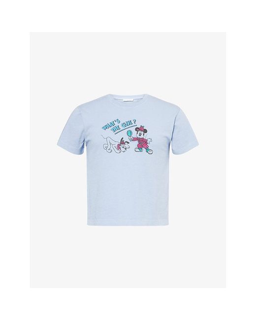 Harry Lambert X Disney Blue Harry Lambert For Zara X Disney Mickey & Pluto Graphic-Print Cotton-Jersey T-Shirt