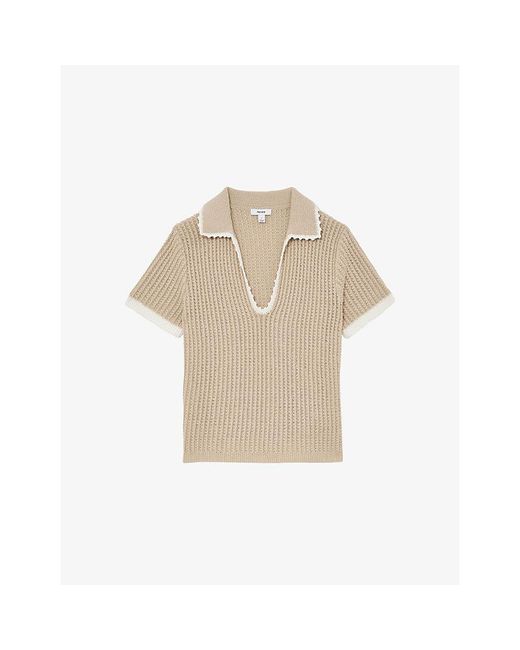 Reiss Natural Ottilie Open-Collar Cotton And Linen Top
