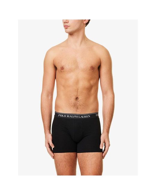 Polo Ralph Lauren Blue Logo-Waistband Mid-Rise Pack Of Three Stretch-Cotton Boxer Briefs for men