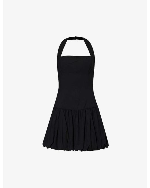 Reformation Black Babette Halterneck Organic-cotton Stretch Mini Dress