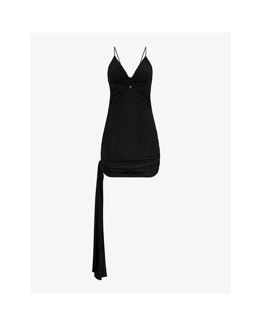 Dion Lee Black Asymmetric Bolt-embellished Jersey Mini Dress