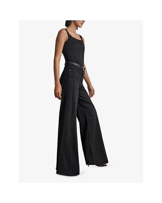 Reiss Black Heather Wide-Leg High-Rise Denim-Blend Jeans