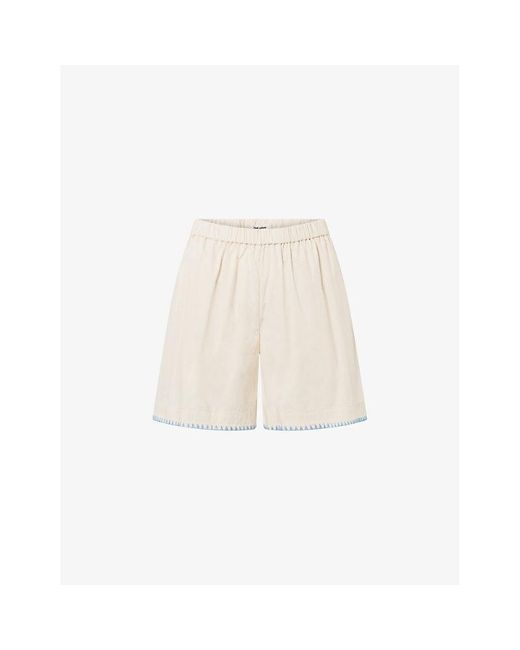 Nué Notes Natural Juliano Embroidered-trim Cotton Shorts