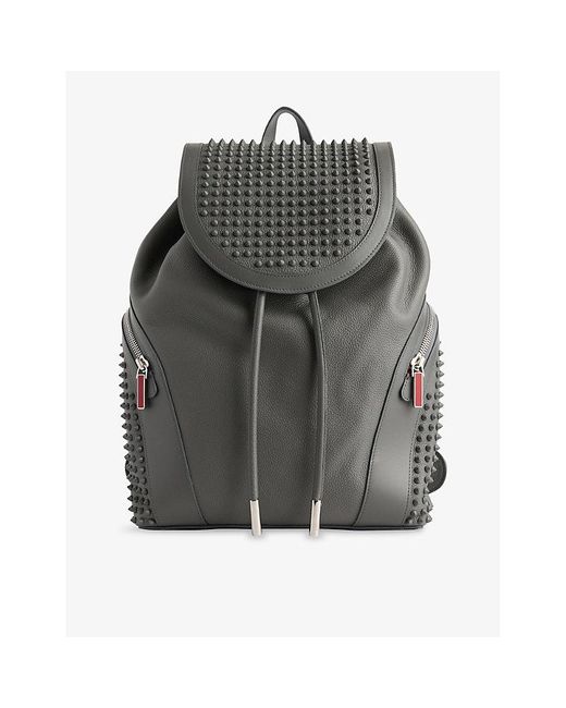 Christian Louboutin Gray Funky Spikes Leather Backpack for men