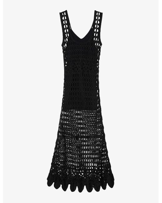Sandro Black Round-neck Sleeveless Crochet-knitted Maxi Dress