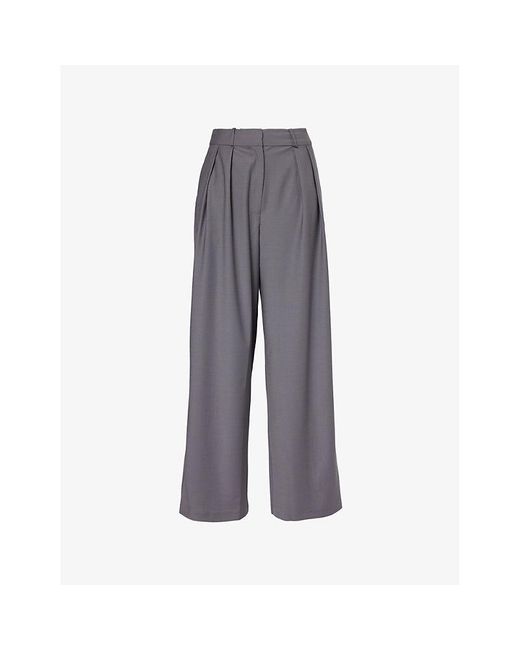 Frankie Shop Gray Ripley Pleated Wide-Leg Wool-Blend Trousers