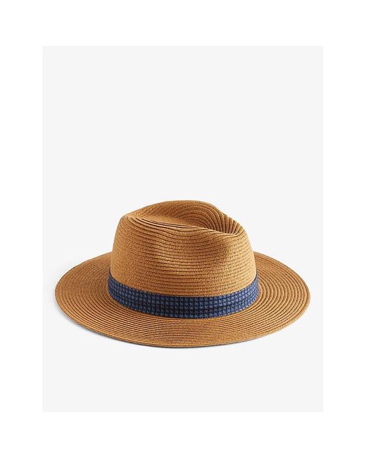 Ted Baker Brown Tural Hurcann Printed-trim Woven Fedora Hat for men