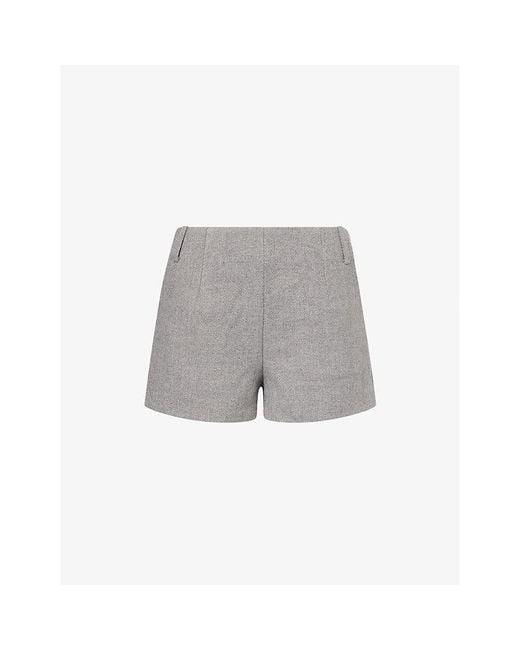 The Couture Club Gray Herringbone High-Rise Woven Shorts
