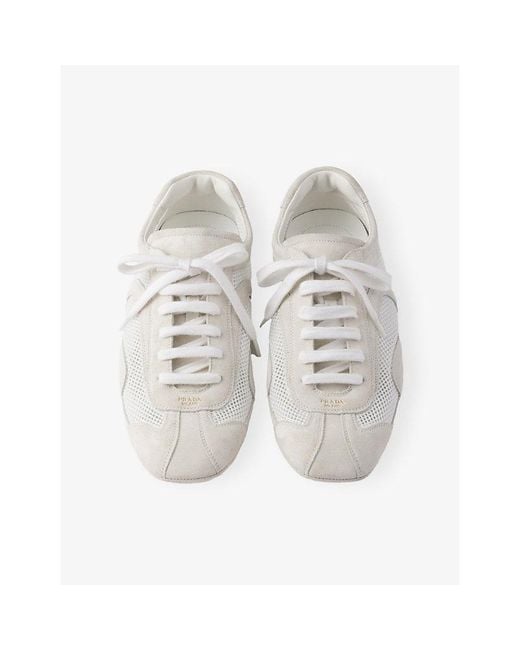 Prada White Montecarlo Re-Edition 2005 Suede And Mesh Trainers for men