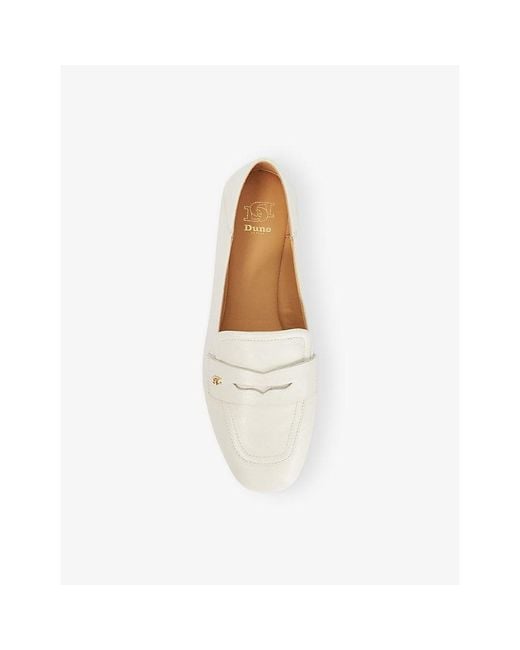Dune White Glances Leather Penny Loafers