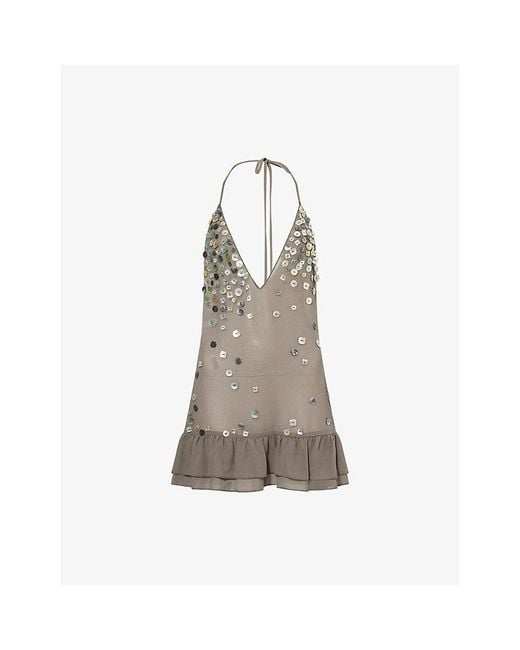 Jaded London Gray Shell Button-Embellished Woven Mini Dress