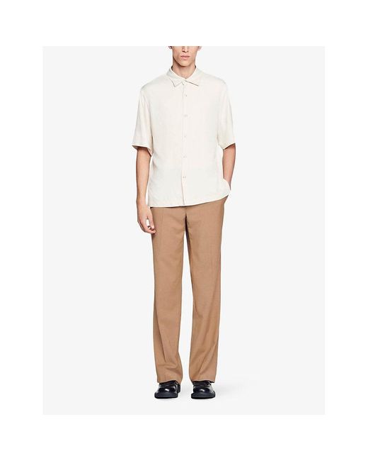 Sandro White Relaxed-fit Short-sleeve Woven Shirt for men
