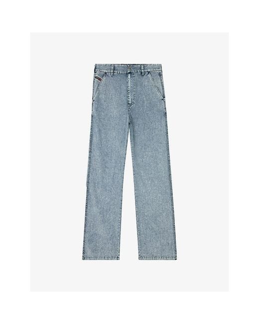 DIESEL Blue P-Hantik-Chino Denim-Effect Straight-Leg Woven Trousers for men