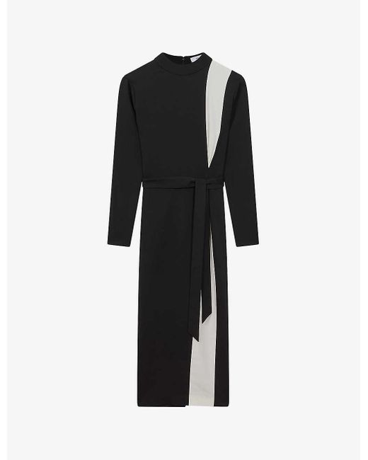 Reiss Black Millie Contrast-stripe Stretch-woven Midi Dress
