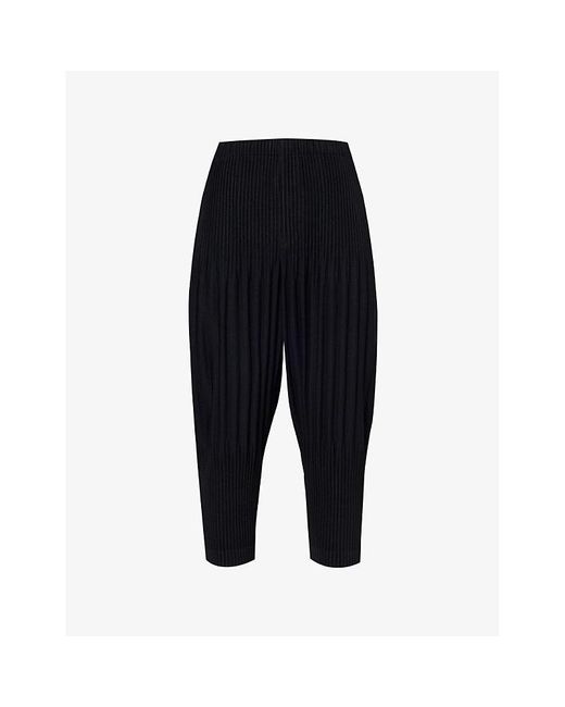 Homme Plissé Issey Miyake Black Basic Pleated Relaxed-fit Wide Knitted Trousers for men