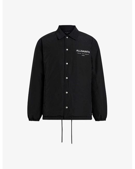 AllSaints Black Underground Logo-print Padded Cotton-blend Coach Jacket for men