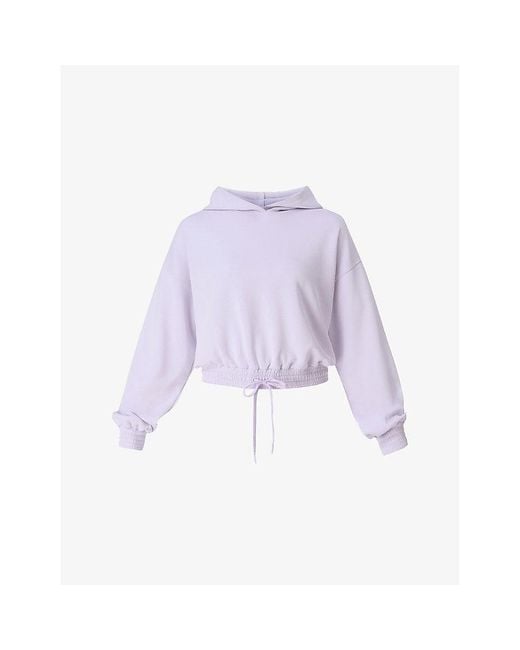 Sweaty Betty Purple Sand Wash Cloudweight Elasticated-Hem Stretch-Jersey Cropped Hoody