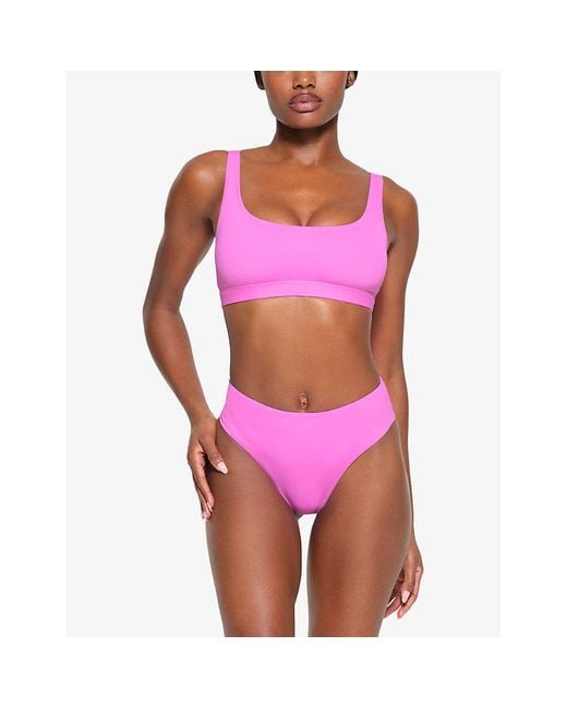 Skims Pink Signature Swim Tank Stretch Recycled-nylon Bikini Top