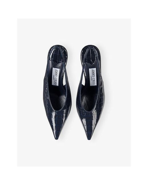 Jimmy Choo Blue Isa 80 Leather Pumps