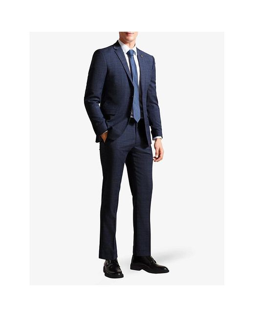 Ted Baker Blue Chelart Slim-fit Check-pattern Stretch-wool Trousers for men