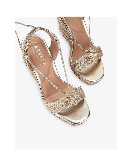 Carvela Kurt Geiger Metallic Marina High Raffia Wedge Sandals