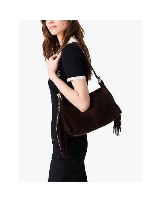 Maje Black Miss M Suede Shoulder Bag