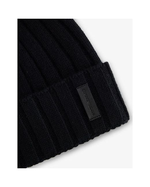Emporio Armani Black Ribbed Wool And Cashmere Beanie Hat for men