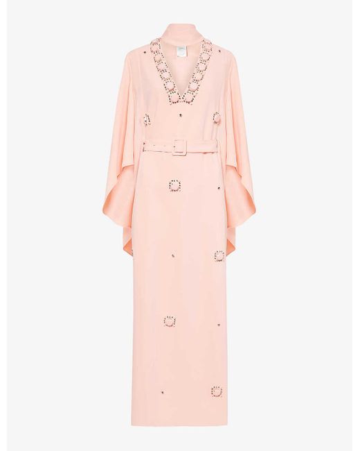 Huishan Zhang Pink Salina Crystal-embellished Recycled-polyester-blend Maxi Dress