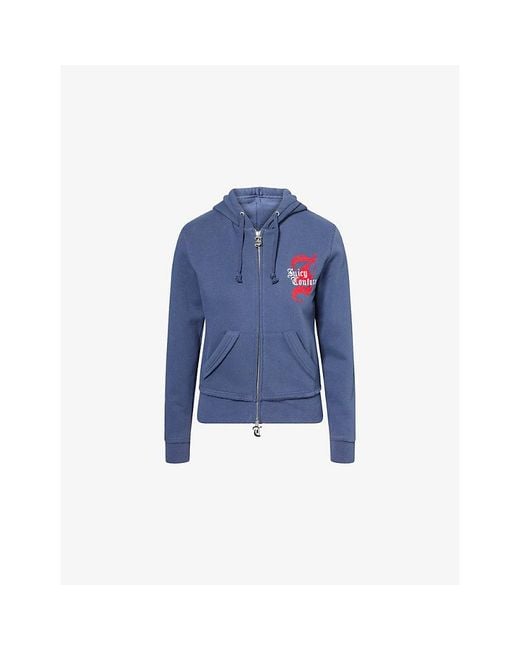Juicy Couture Blue Relaxed-Fit Zip-Up Cotton-Fleece Hoody