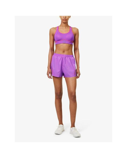 Adidas By Stella McCartney Purple Running Brand-print Recycled-polyester Short