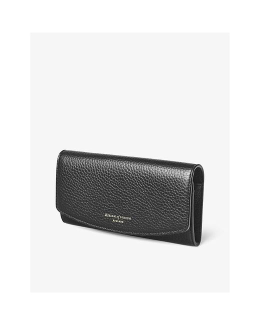 Aspinal Black Essential Foiled-branding Pebbled-leather Purse