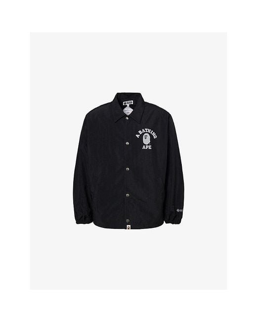 A Bathing Ape Black Wind Stopper Logo-Embroidered Woven Coach Jacket for men