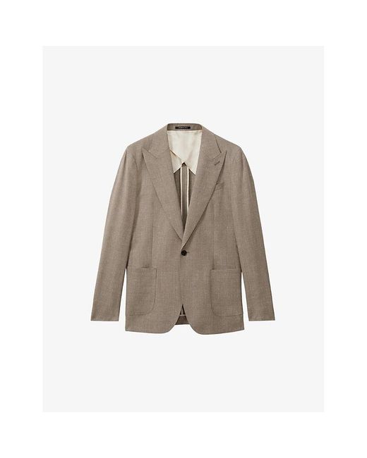 Reiss Brown Mid Clutch Slim-Fit Single-Breasted Linen-Blend Blazer for men