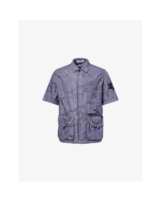 Stone Island Purple Camo Compass-Badge Ripstop Cotton-Blend Shirt for men