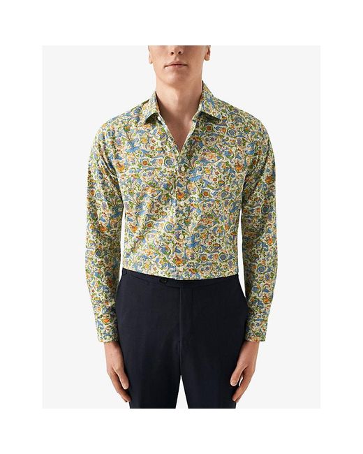 Eton of Sweden Green Signature Twill Floral-print Contemporary-fit Cotton Shirt for men