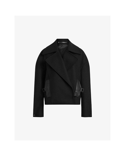 AllSaints Black Cooper Relaxed-fit Cropped Recycled-wool-blend Jacket