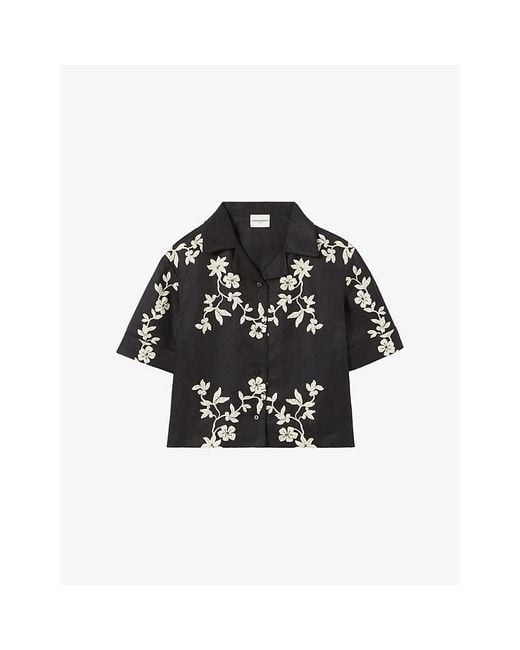 Claudie Pierlot Black Floral-Print Short-Sleeved Woven Shirt
